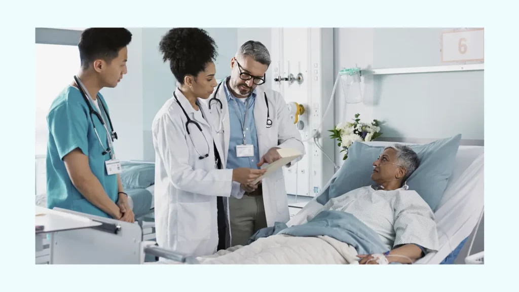 A patient lying in a hospital bed after surgery.