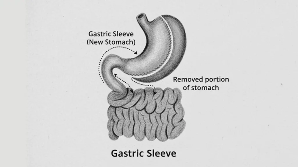 Schematic image showing the stomach after sleeve surgery