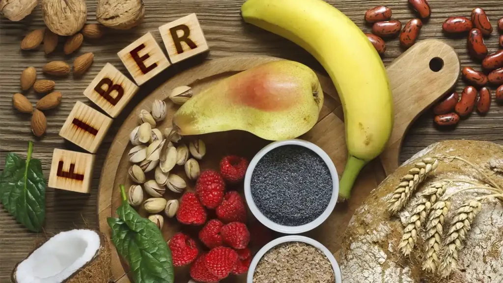A table full of fiber-rich foods