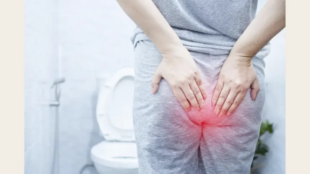 A woman who is constipated due to changes in bowel movements.