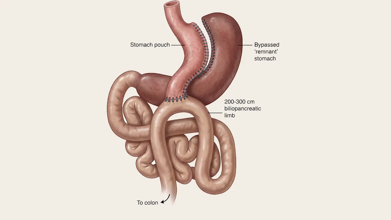 Schematic photo of mini gastric bypass surgery